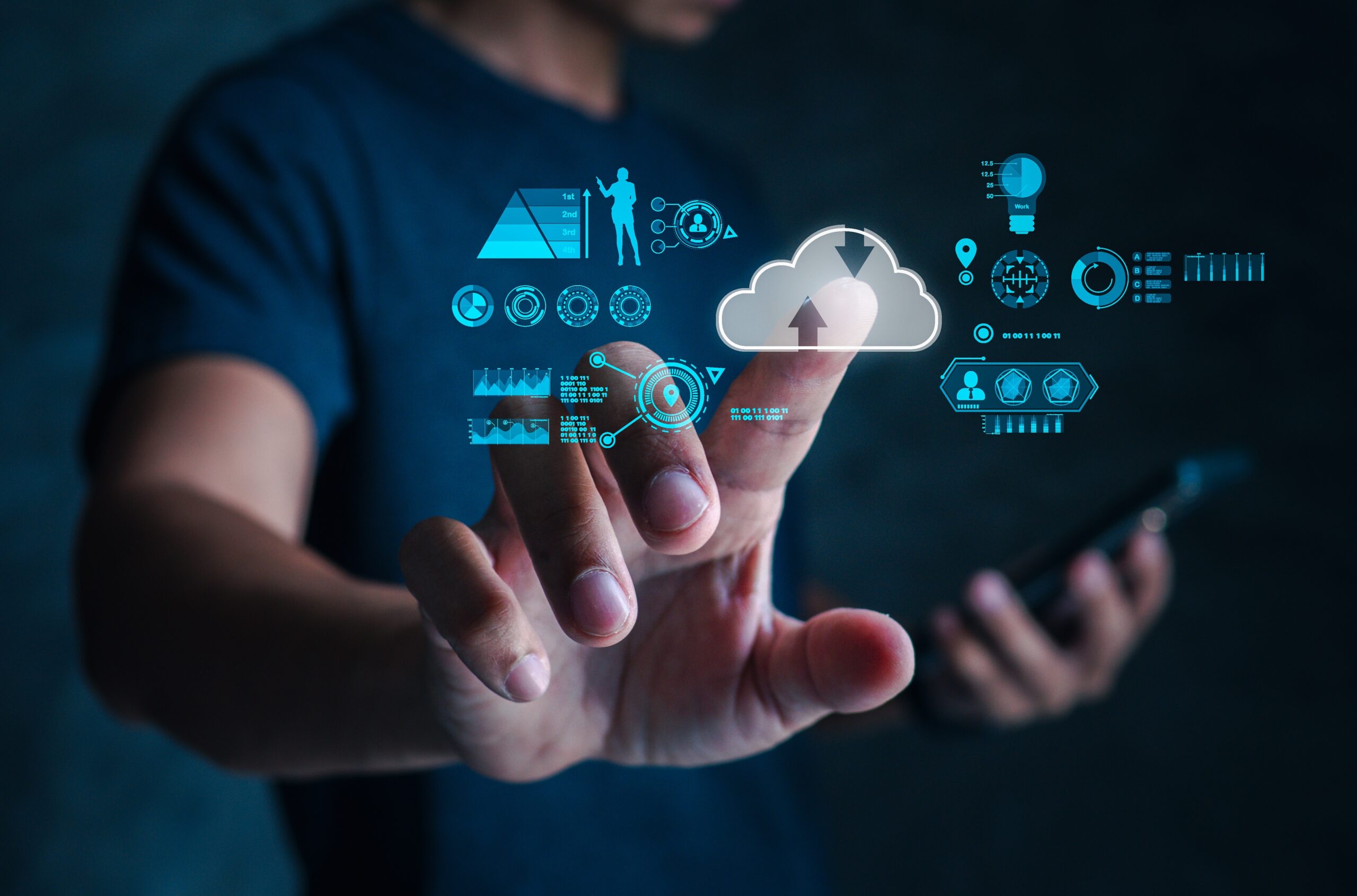 Man selecting a cloud service